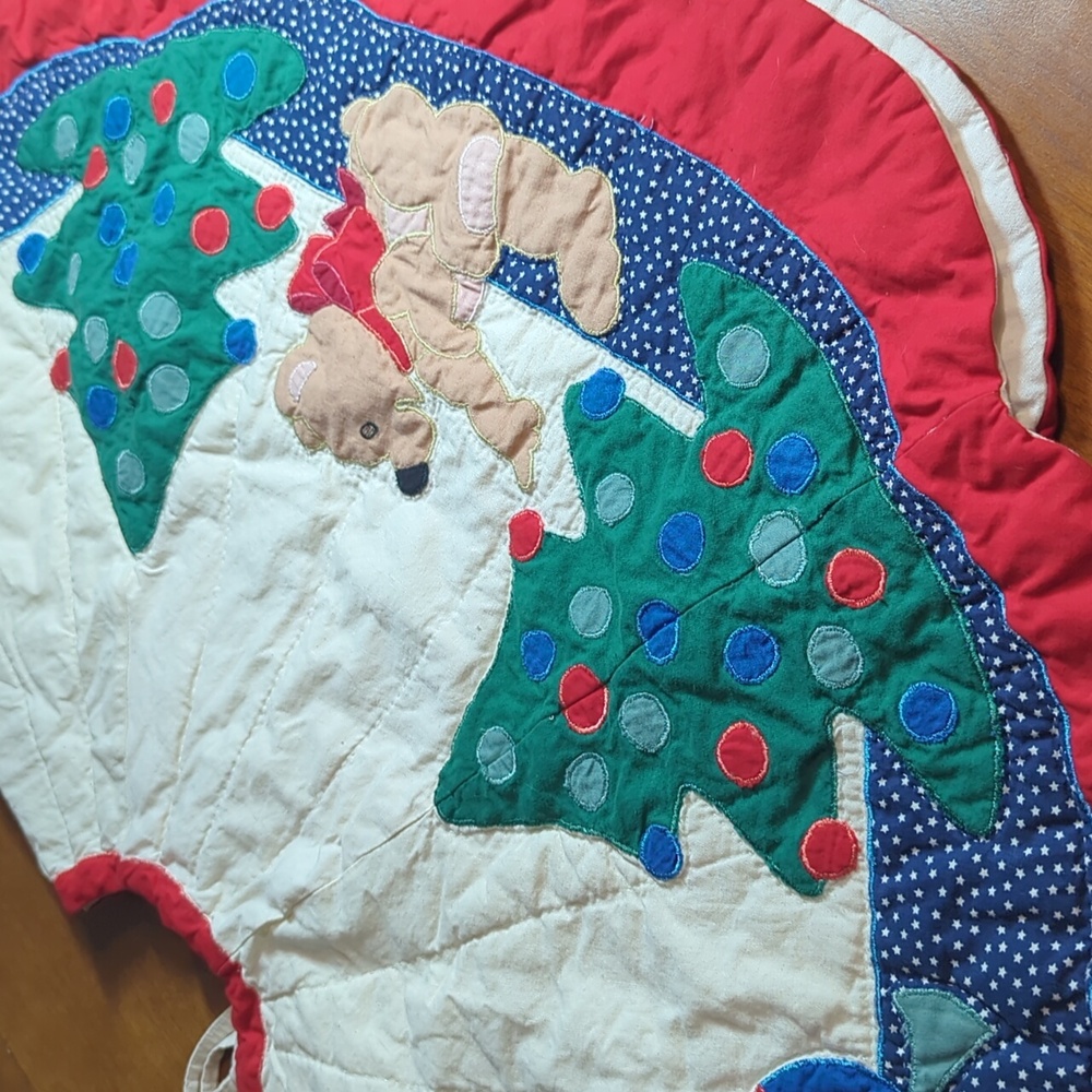 Vintage Christmas Tree Skirt Bears Drums Trees Quilted